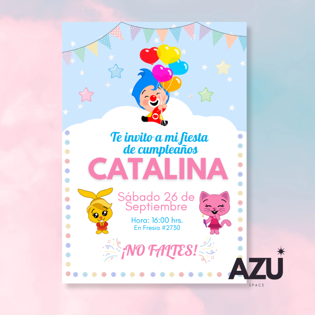 Plantilla Invitación Infantil Plim Plim y sus Amigos – Editable en Canva